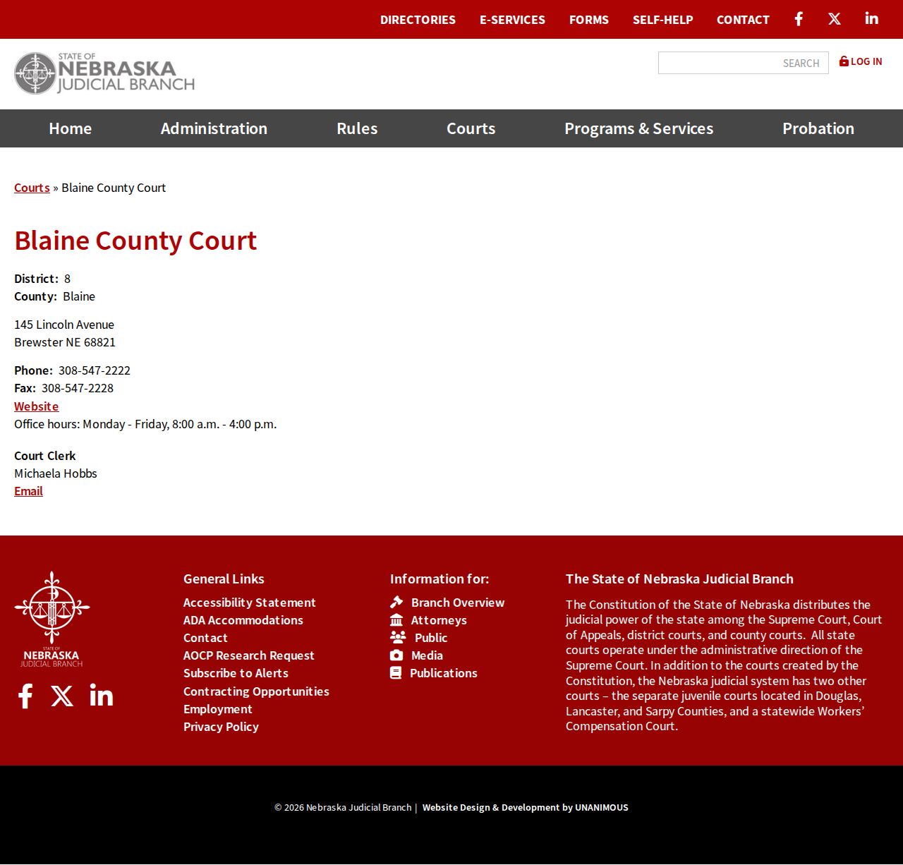 Blaine County court calendar directory record