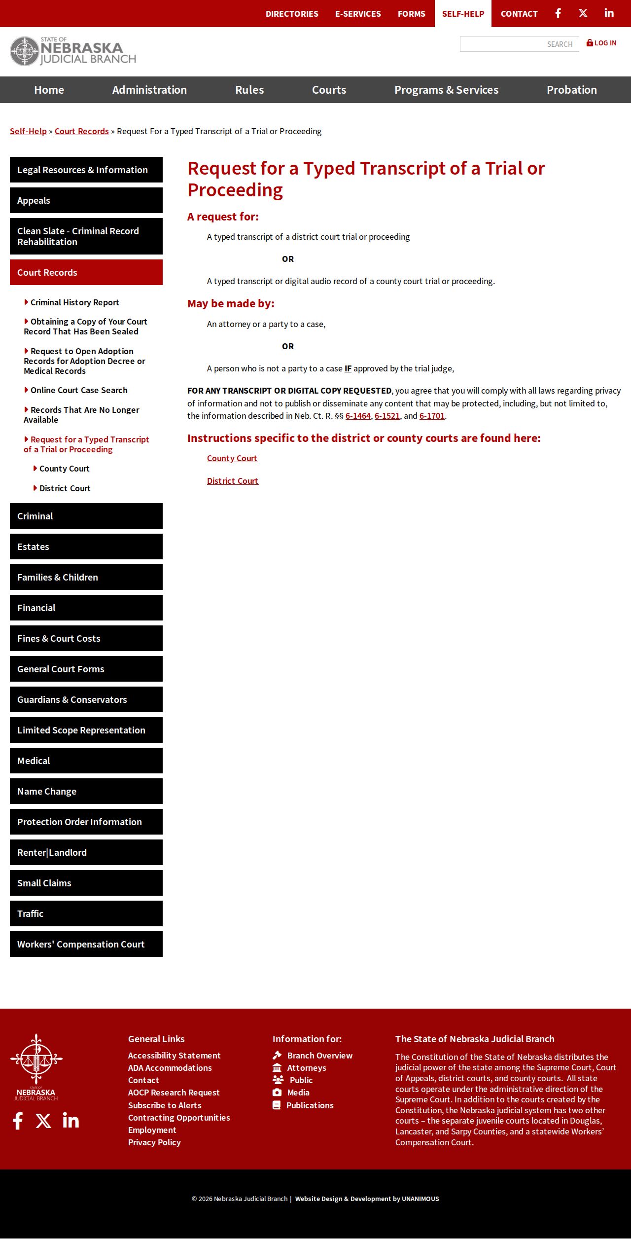 Blaine County court records typed transcript request instructions