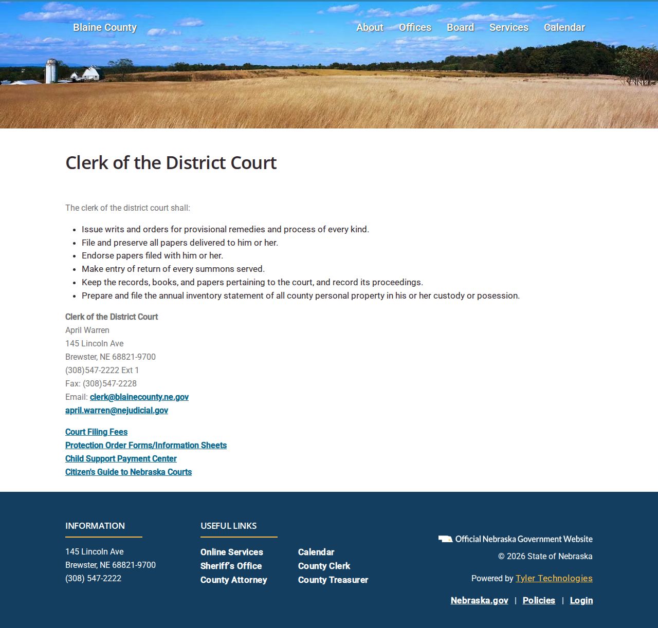 Blaine County court docket District Court clerk records page