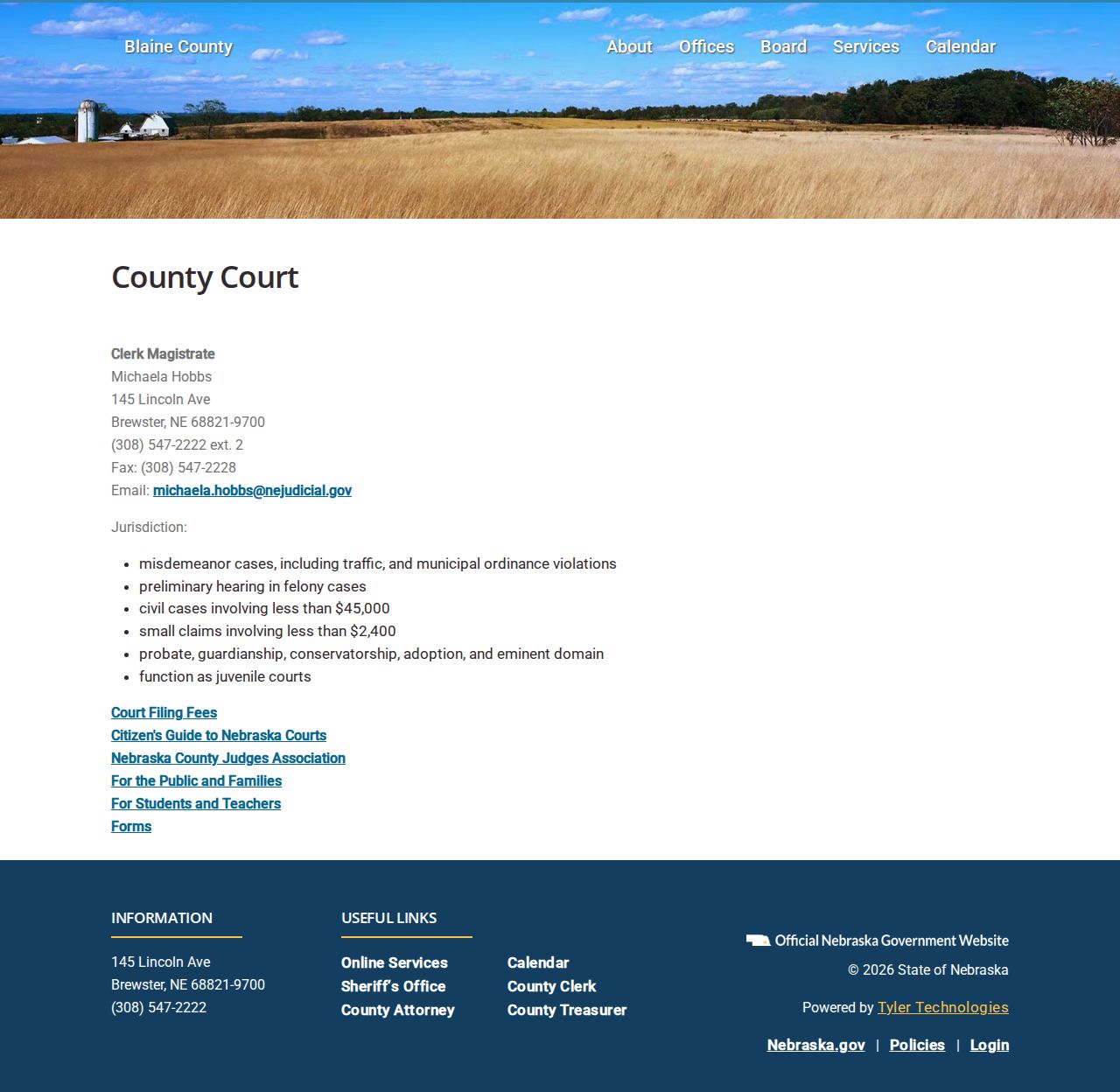 Blaine County court docket County Court clerk information