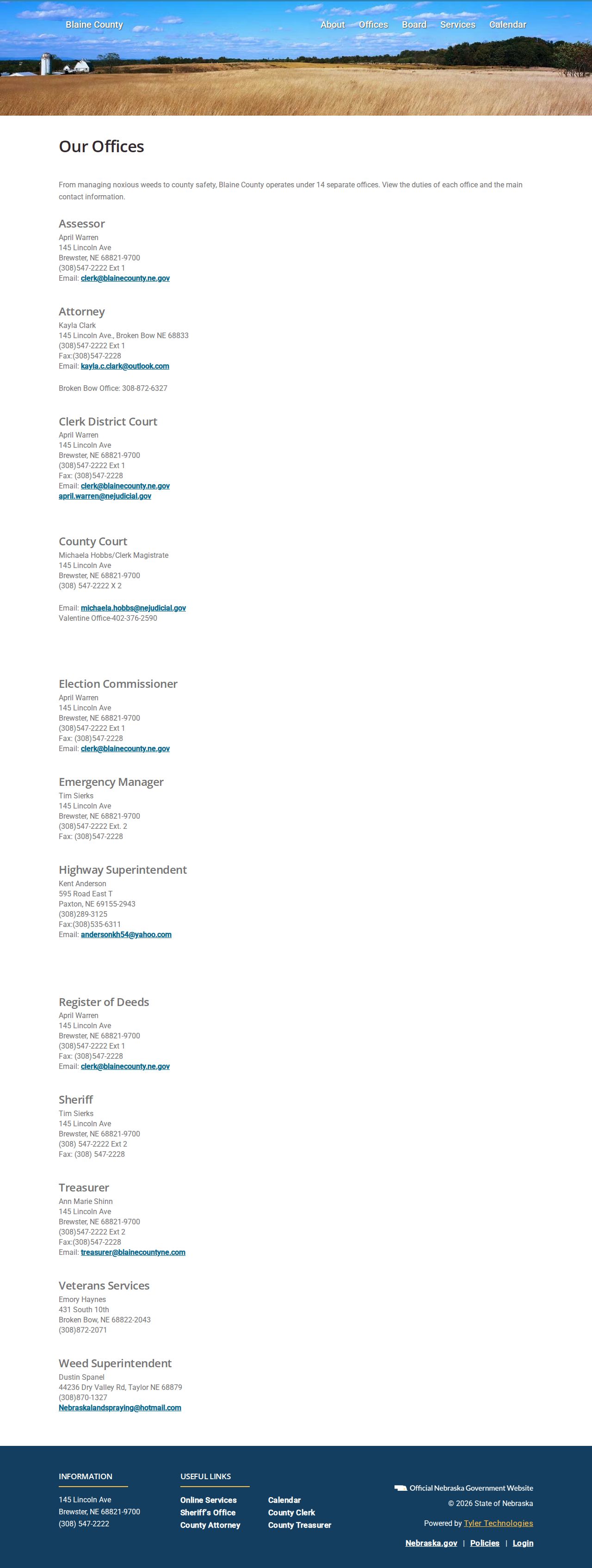 Blaine County court docket county offices directory