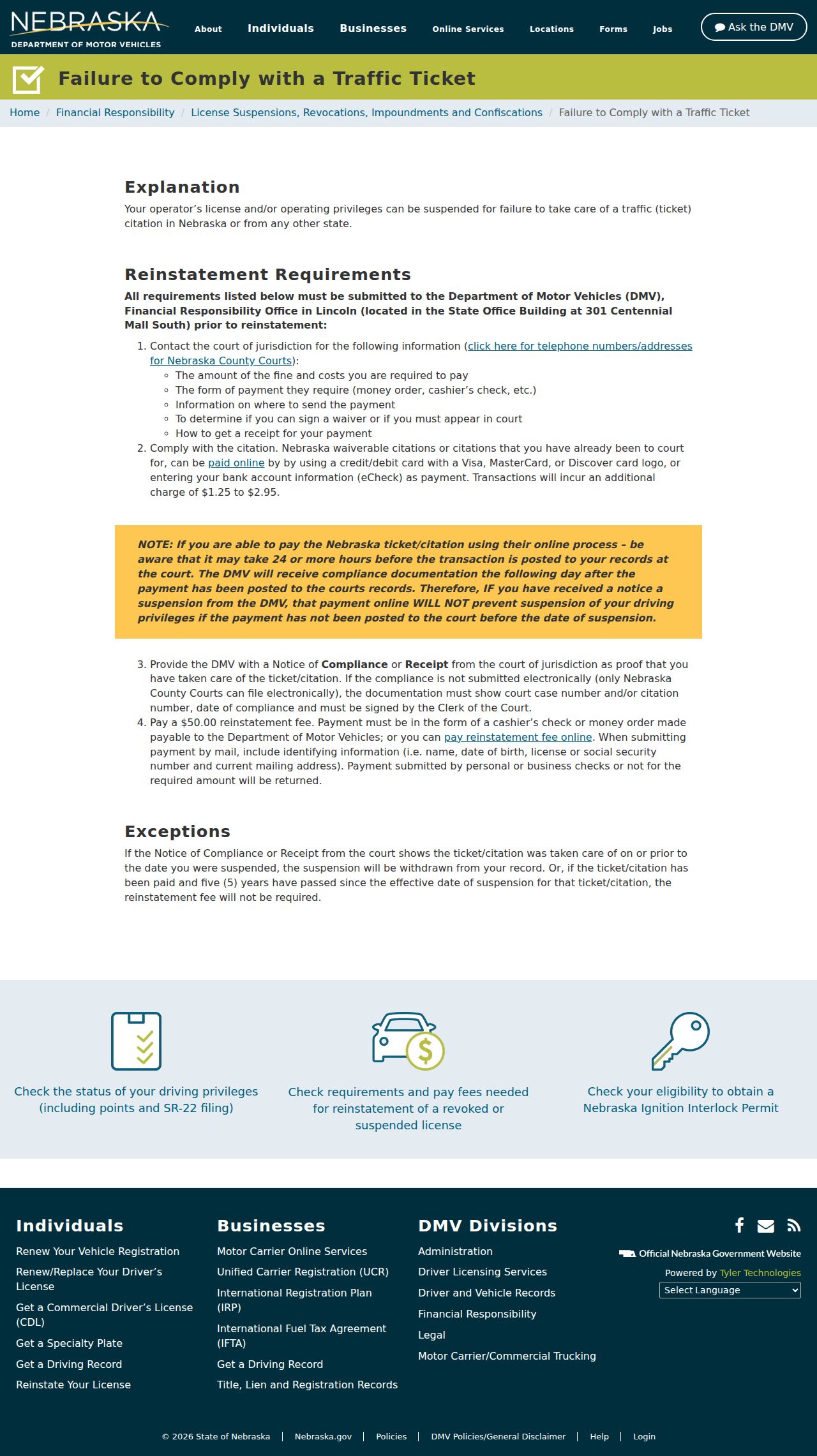 Blaine County traffic court records Nebraska DMV citation compliance information